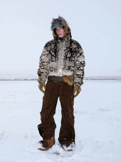 Personsoul Brown Snake Print Denim Jeans-IYAMIUIO