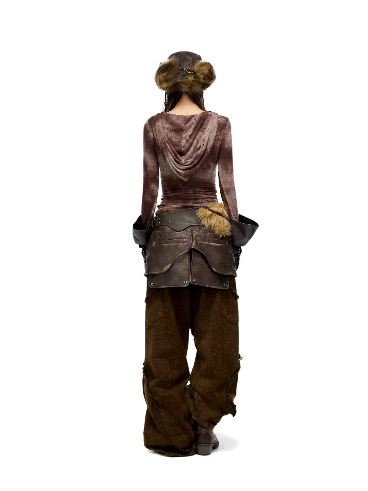 Personsoul Brown Snake Print Denim Jeans-IYAMIUIO