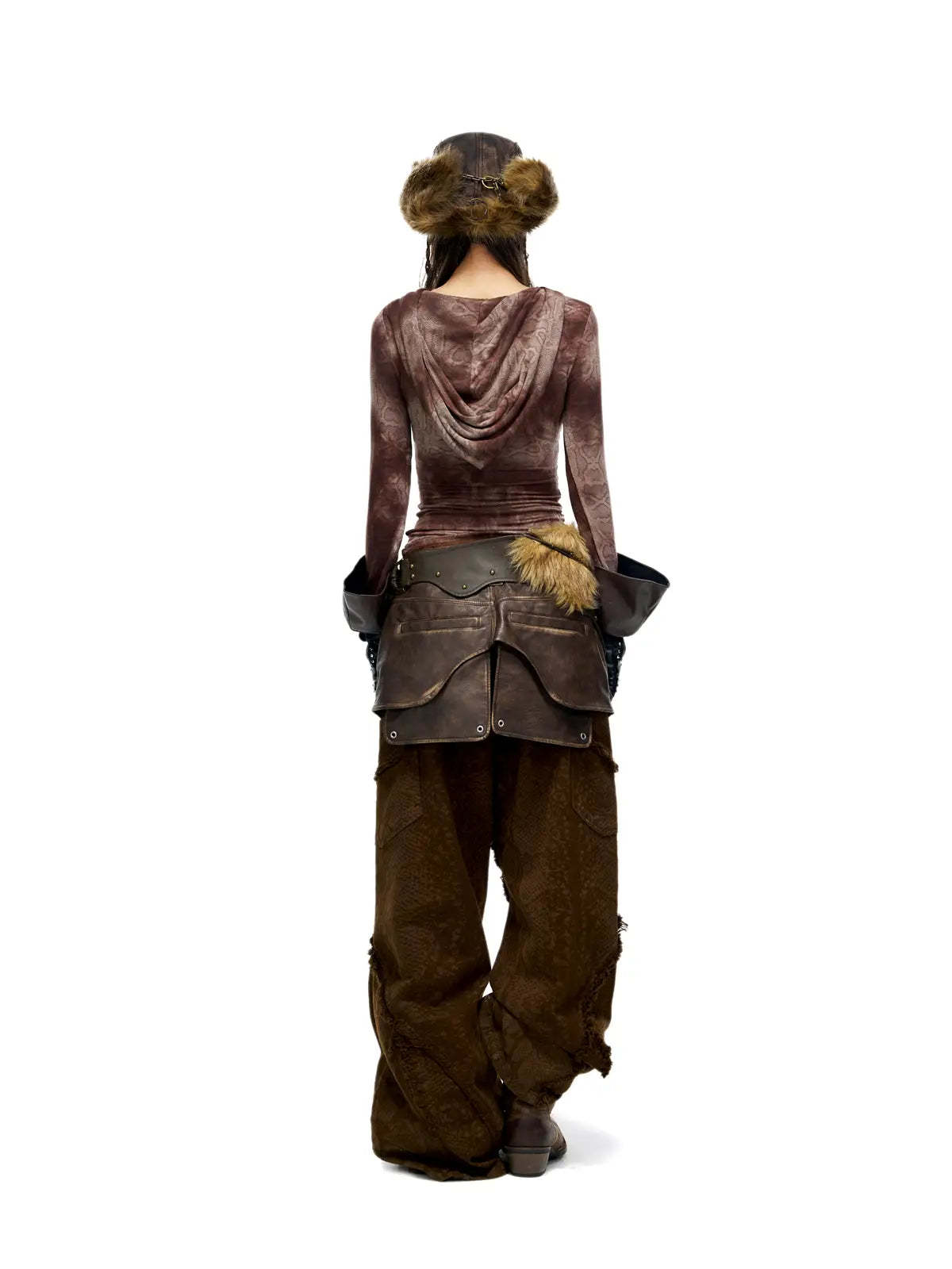 Personsoul Brown Snake Print Denim Jeans-IYAMIUIO