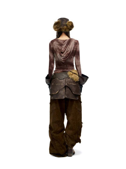 Personsoul Brown Snake Print Denim Jeans-IYAMIUIO