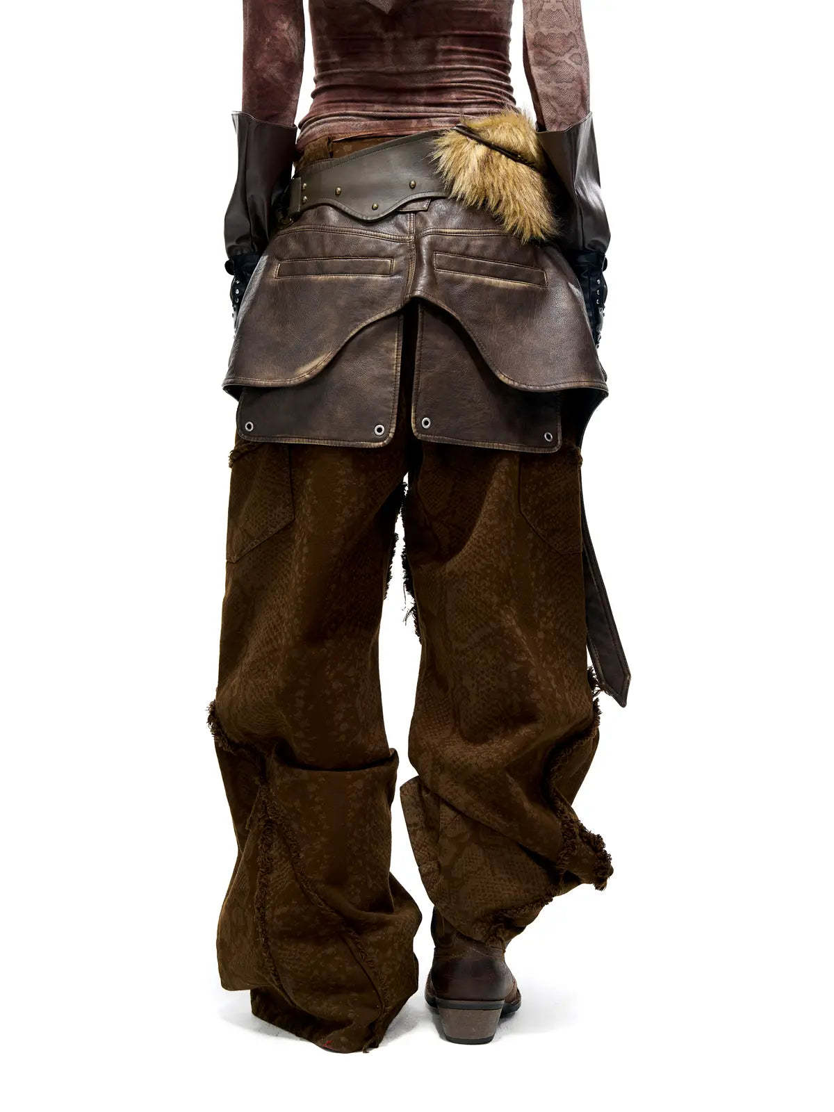 Personsoul Brown Snake Print Denim Jeans-IYAMIUIO