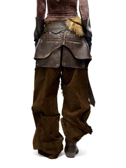 Personsoul Brown Snake Print Denim Jeans-IYAMIUIO