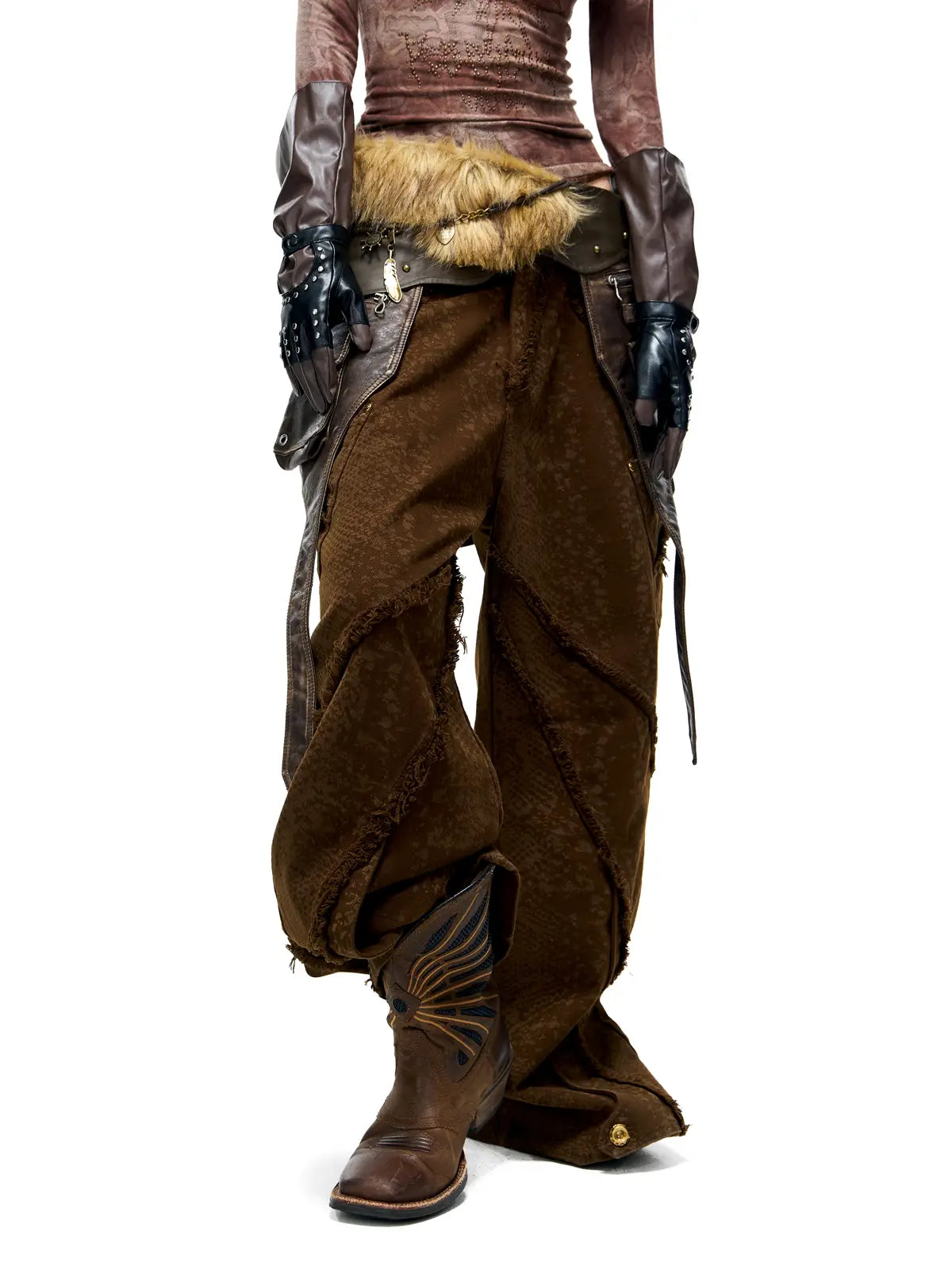 Personsoul Brown Snake Print Denim Jeans-IYAMIUIO