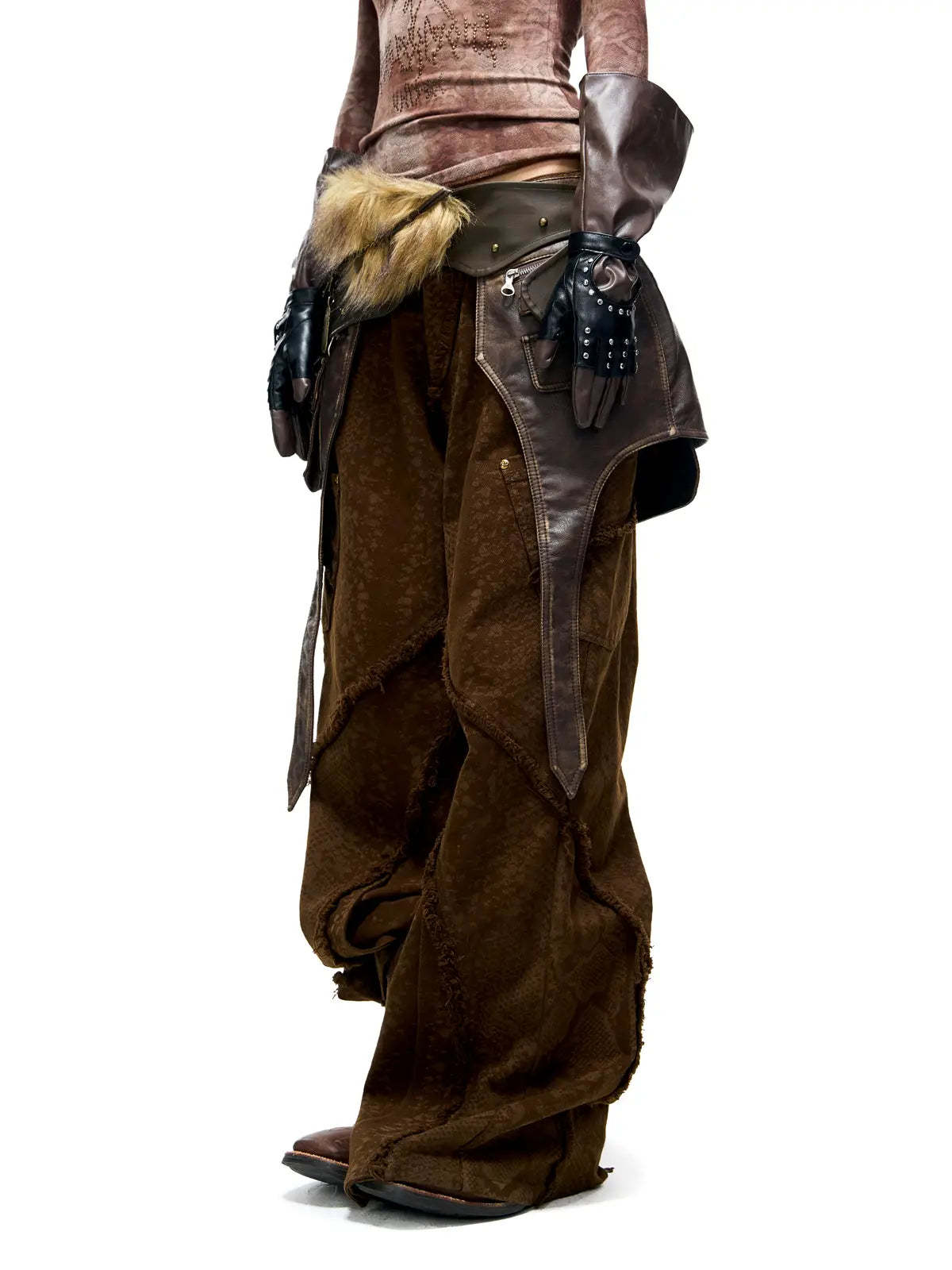 Personsoul Brown Snake Print Denim Jeans-IYAMIUIO