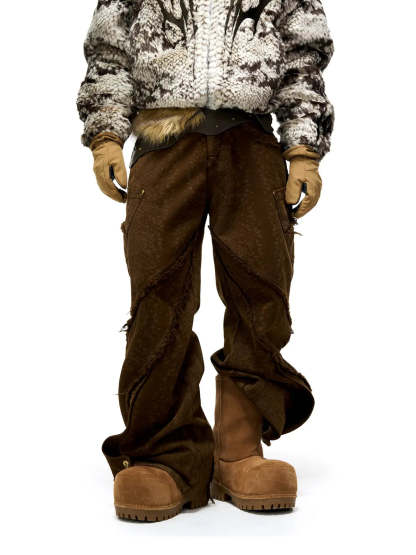 Personsoul Brown Snake Print Denim Jeans-IYAMIUIO