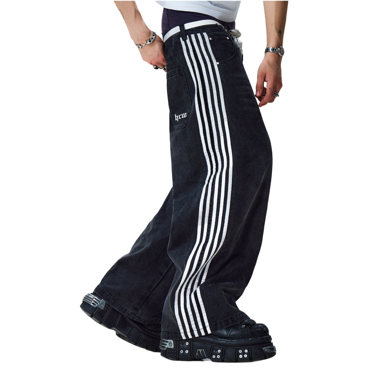 TRACK JEANS (BLACK/WHITE)-IYAMIUIO