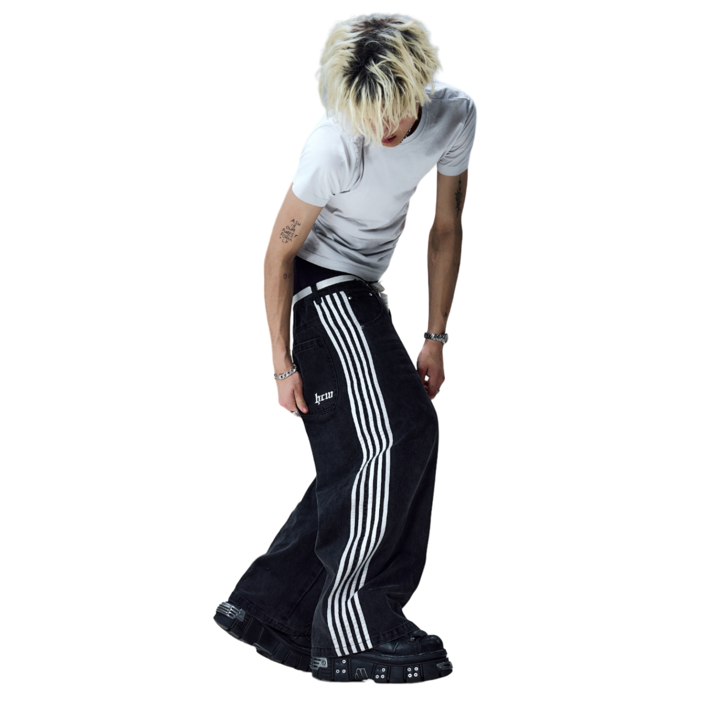 TRACK JEANS (BLACK/WHITE)-IYAMIUIO