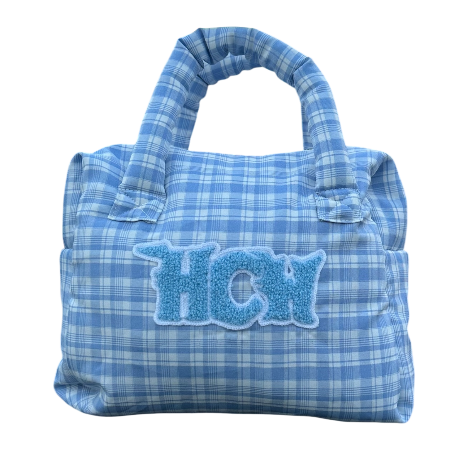 PUFFA HANDBAG (BLUE PLAID)-IYAMIUIO