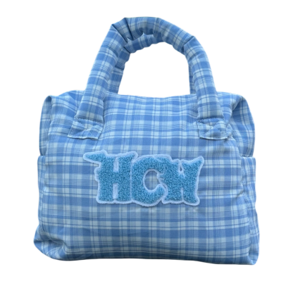 PUFFA HANDBAG (BLUE PLAID)-IYAMIUIO