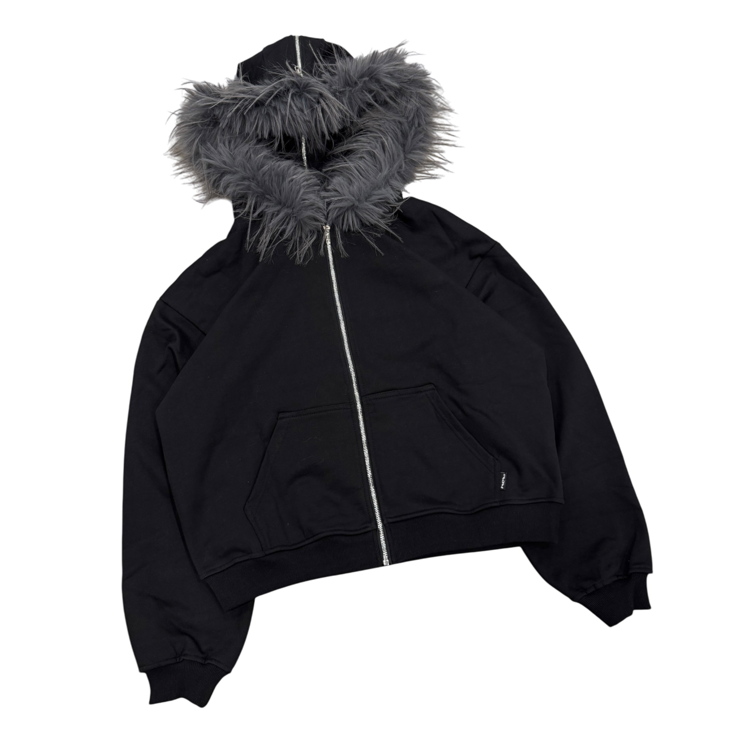 FUR ZIP HOODIE (BLACK)-IYAMIUIO