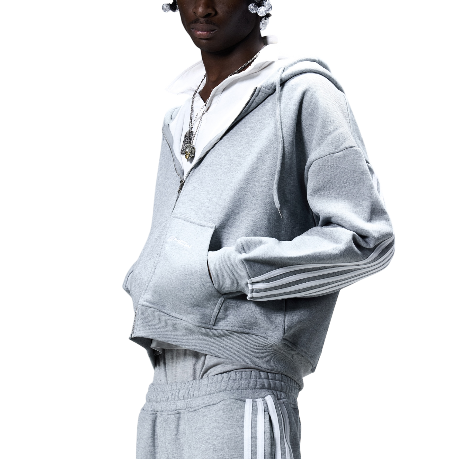 V2 SPIKE HOODIE (GREY/WHITE)-IYAMIUIO