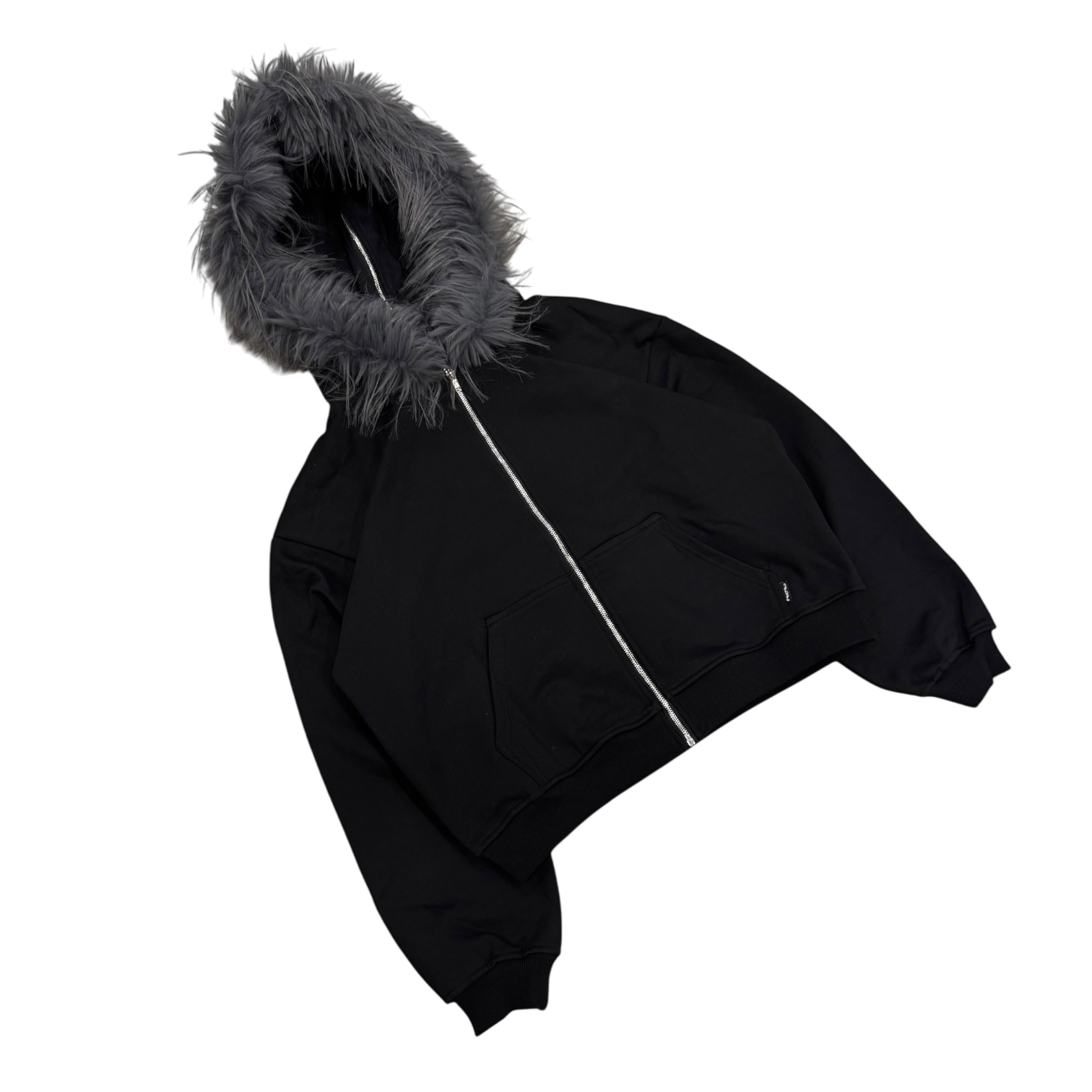 FUR ZIP HOODIE (BLACK)-IYAMIUIO