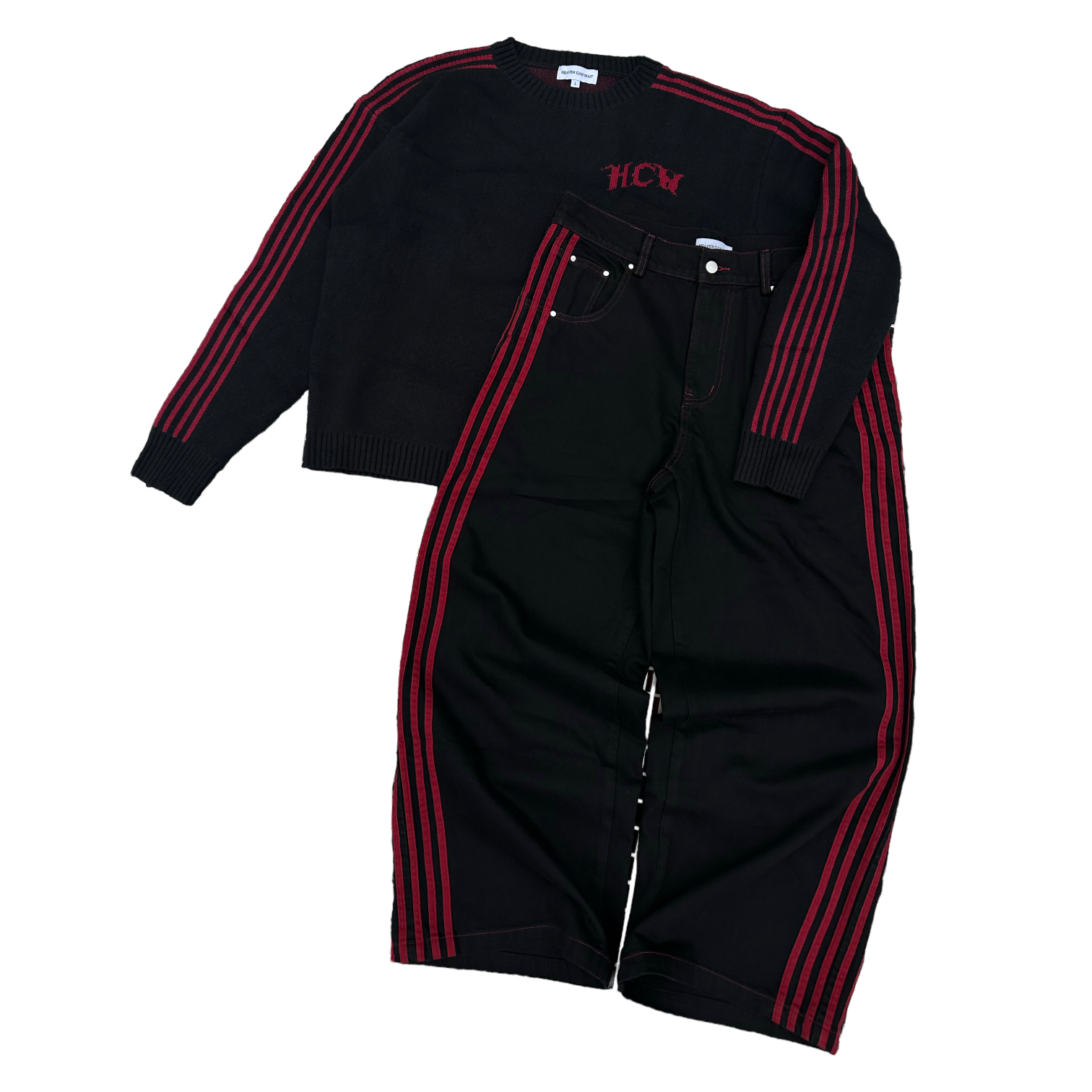 TRACK JEANS (BLACK/RED)-IYAMIUIO