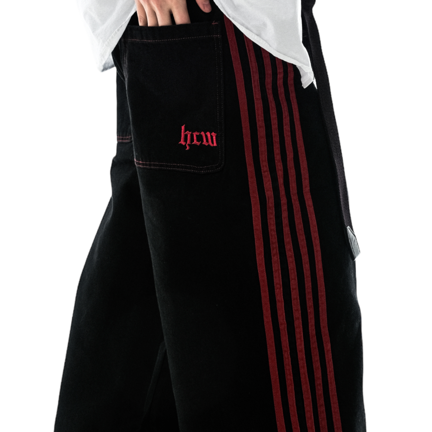 TRACK JEANS (BLACK/RED)-IYAMIUIO