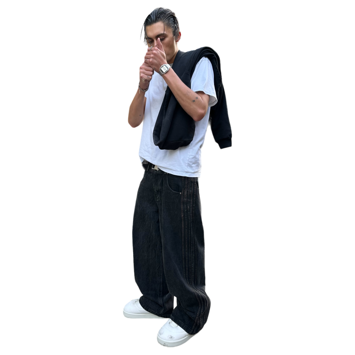 TRACK JEANS (BLACK/BLACK)-IYAMIUIO