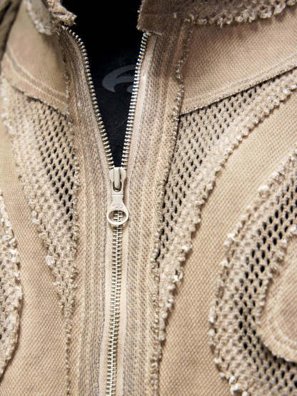 Personsoul Sand Dirty Dye Zip-Up Hoodie-IYAMIUIO