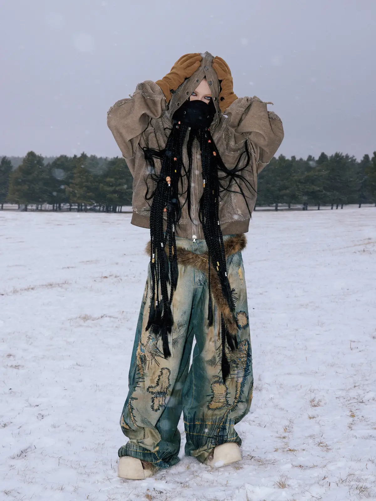 Personsoul Sand Dirty Dye Zip-Up Hoodie-IYAMIUIO