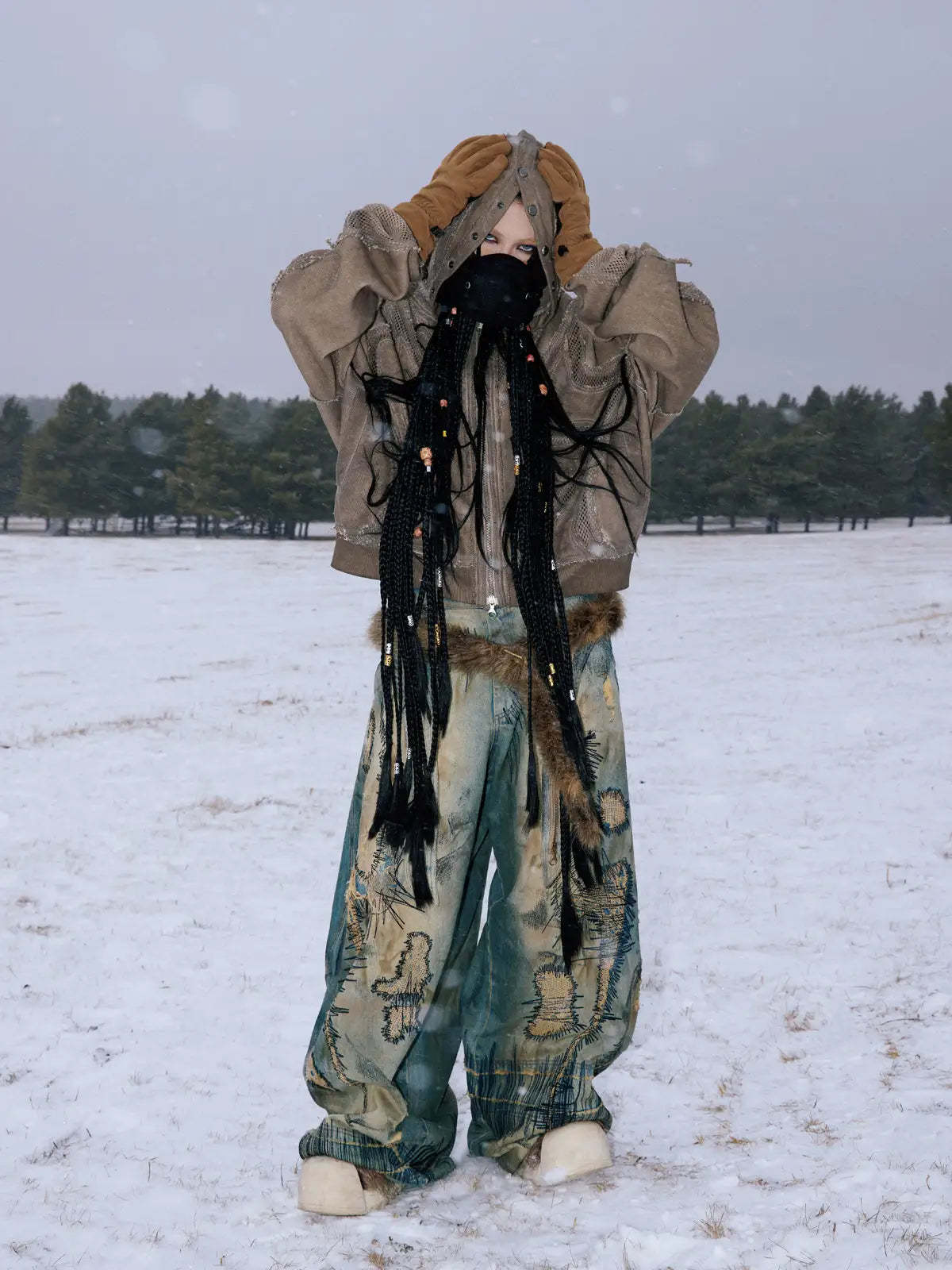 Personsoul Sand Dirty Dye Zip-Up Hoodie-IYAMIUIO