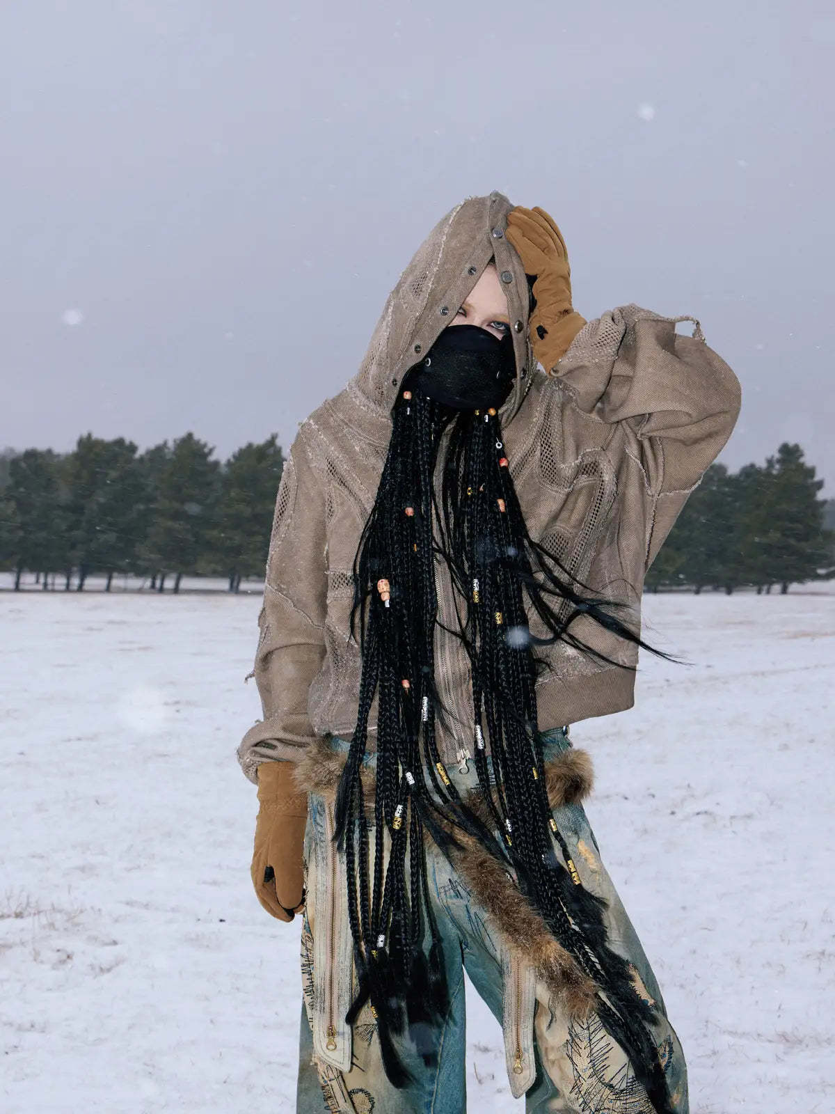 Personsoul Sand Dirty Dye Zip-Up Hoodie-IYAMIUIO