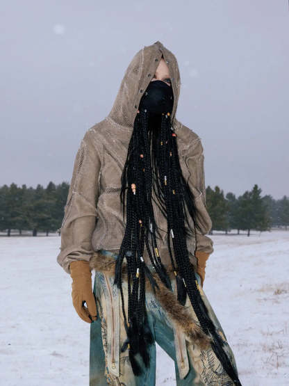 Personsoul Sand Dirty Dye Zip-Up Hoodie-IYAMIUIO