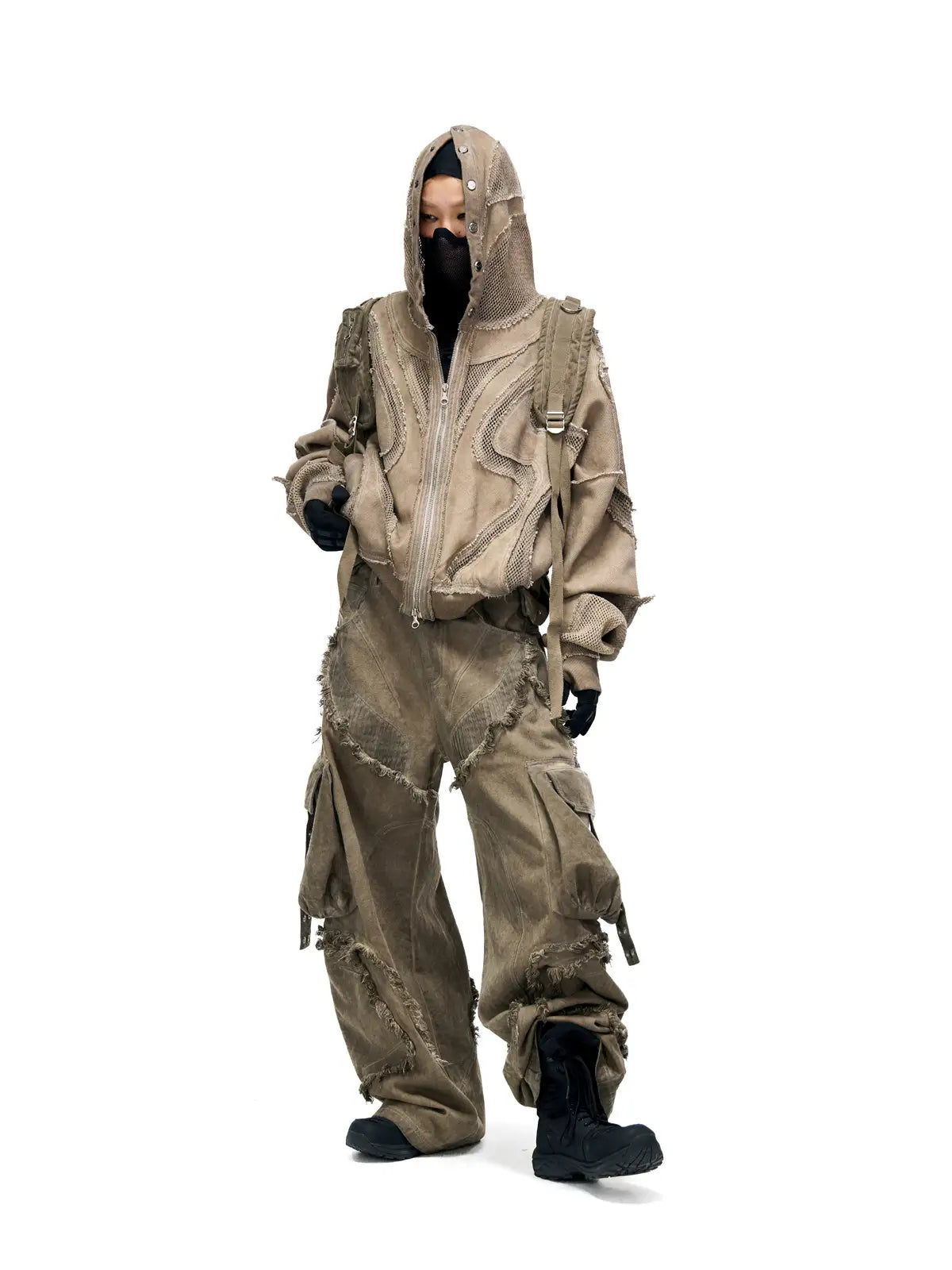 Personsoul Sand Dirty Dye Zip-Up Hoodie-IYAMIUIO