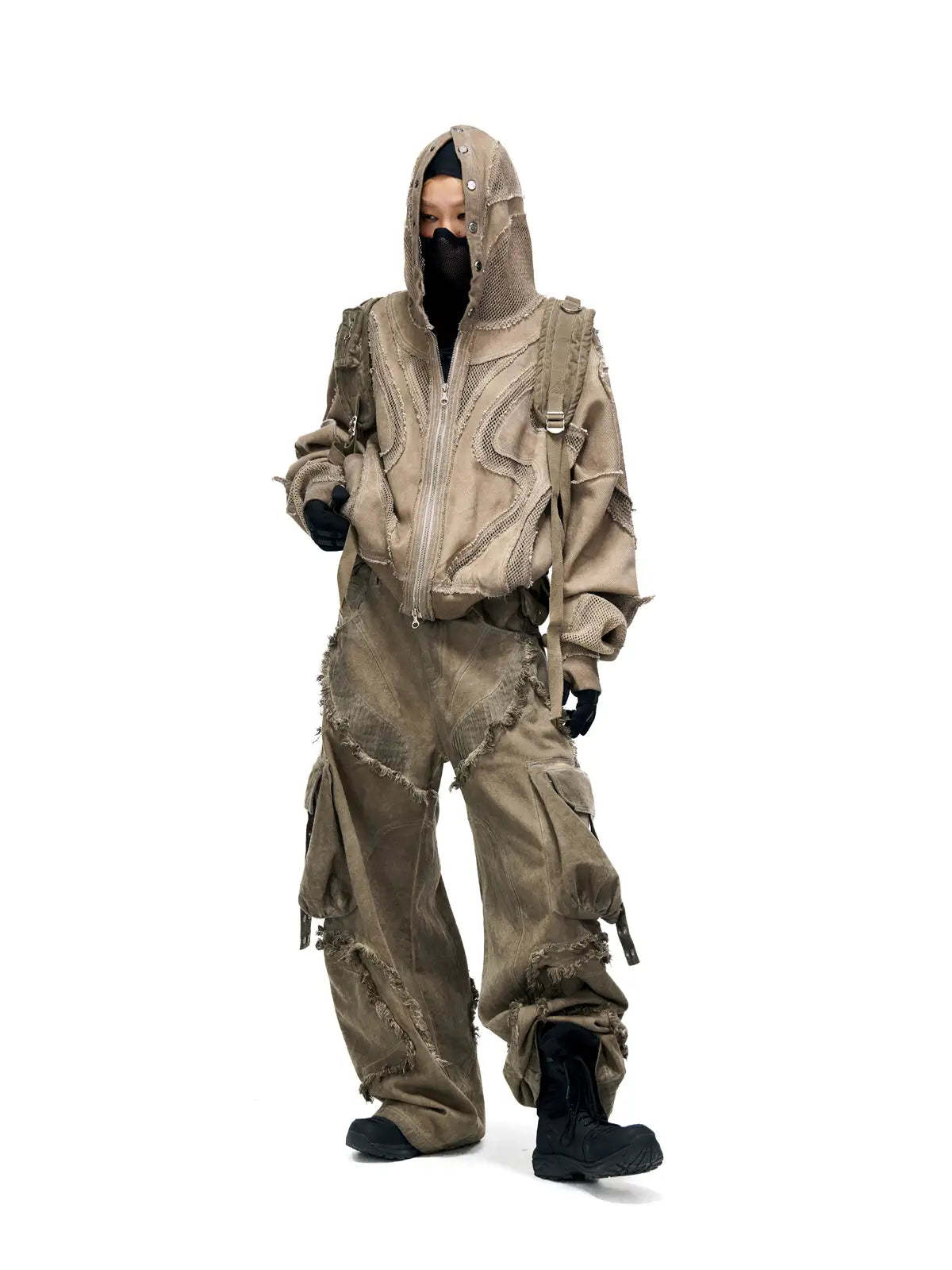 Personsoul Sand Dirty Dye Zip-Up Hoodie-IYAMIUIO