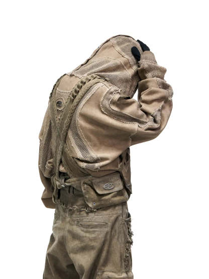 Personsoul Sand Dirty Dye Zip-Up Hoodie-IYAMIUIO