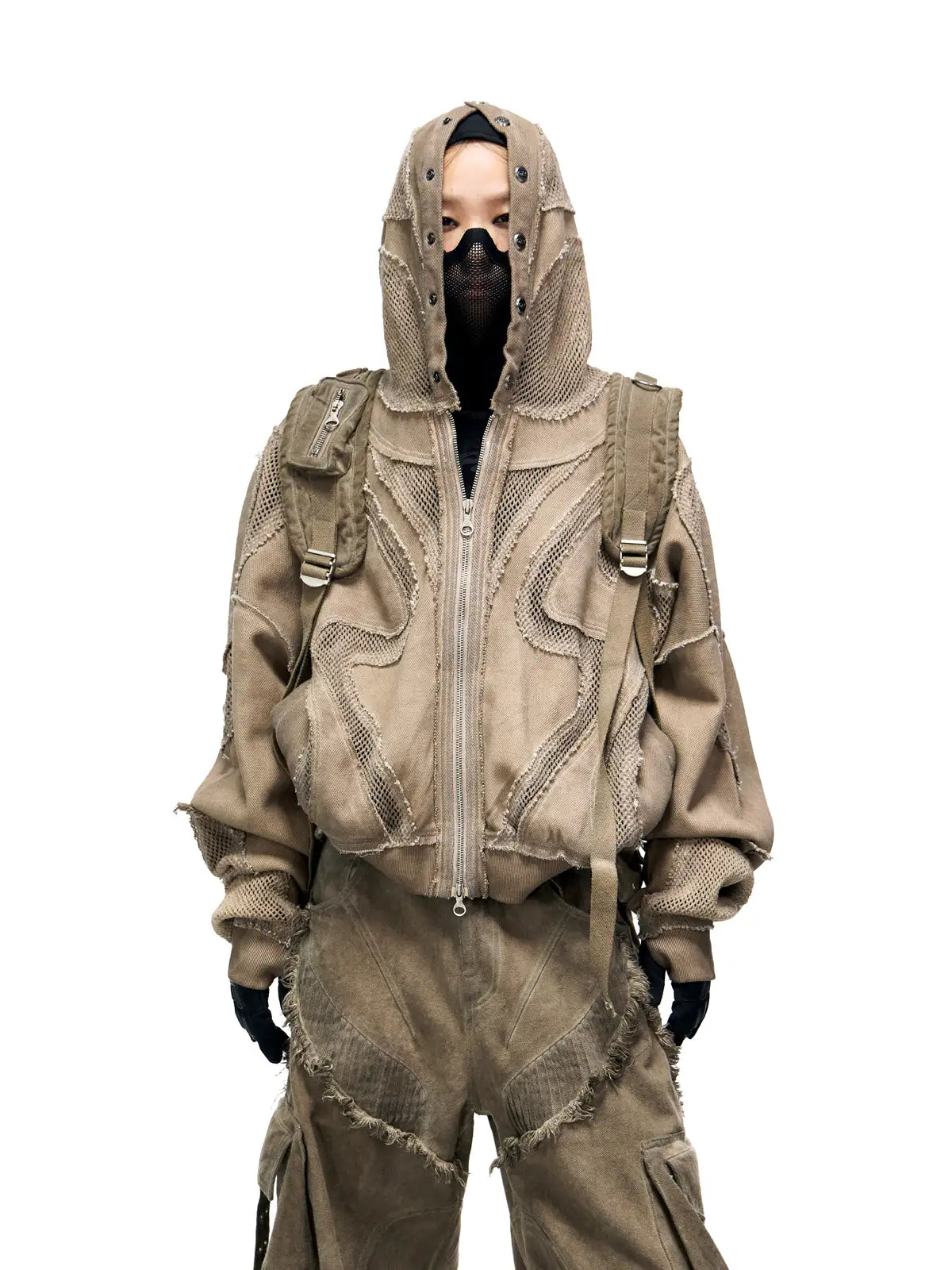 Personsoul Sand Dirty Dye Zip-Up Hoodie-IYAMIUIO