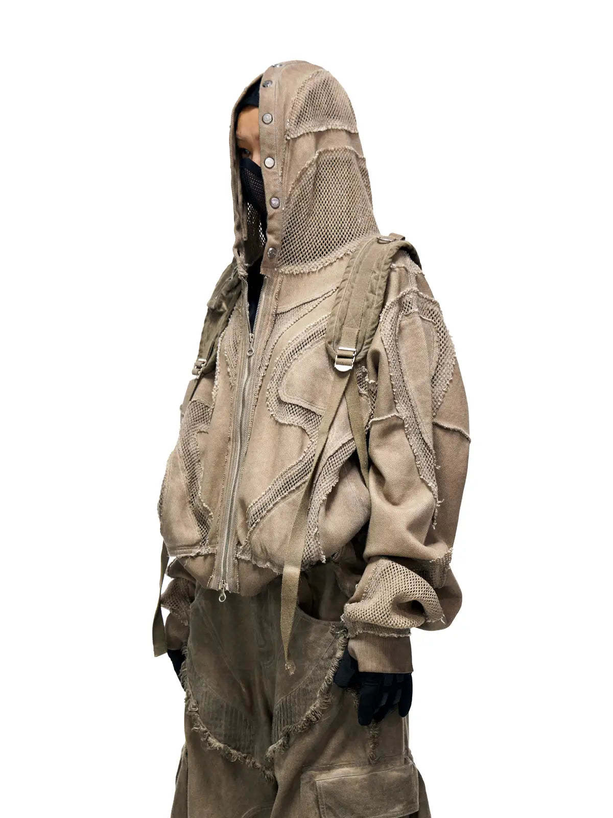 Personsoul Sand Dirty Dye Zip-Up Hoodie-IYAMIUIO