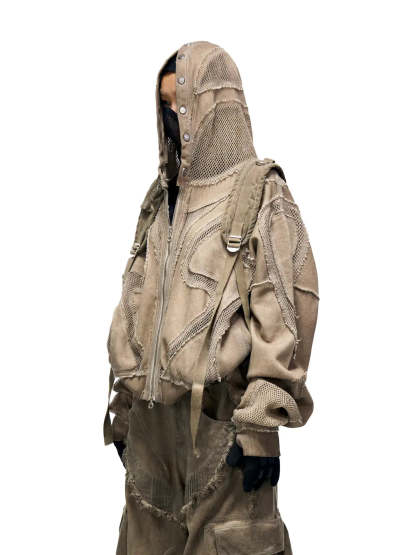 Personsoul Sand Dirty Dye Zip-Up Hoodie-IYAMIUIO