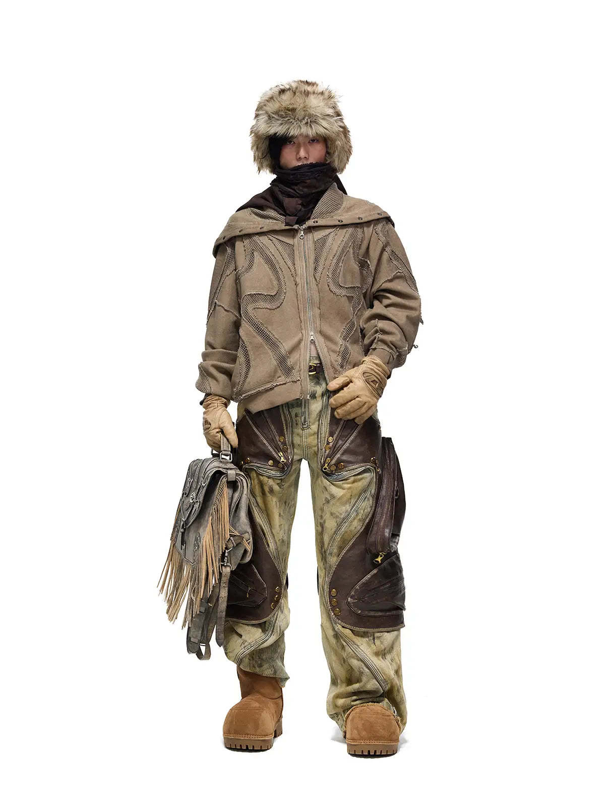 Personsoul Sand Dirty Dye Zip-Up Hoodie-IYAMIUIO