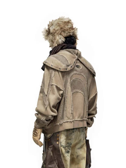 Personsoul Sand Dirty Dye Zip-Up Hoodie-IYAMIUIO