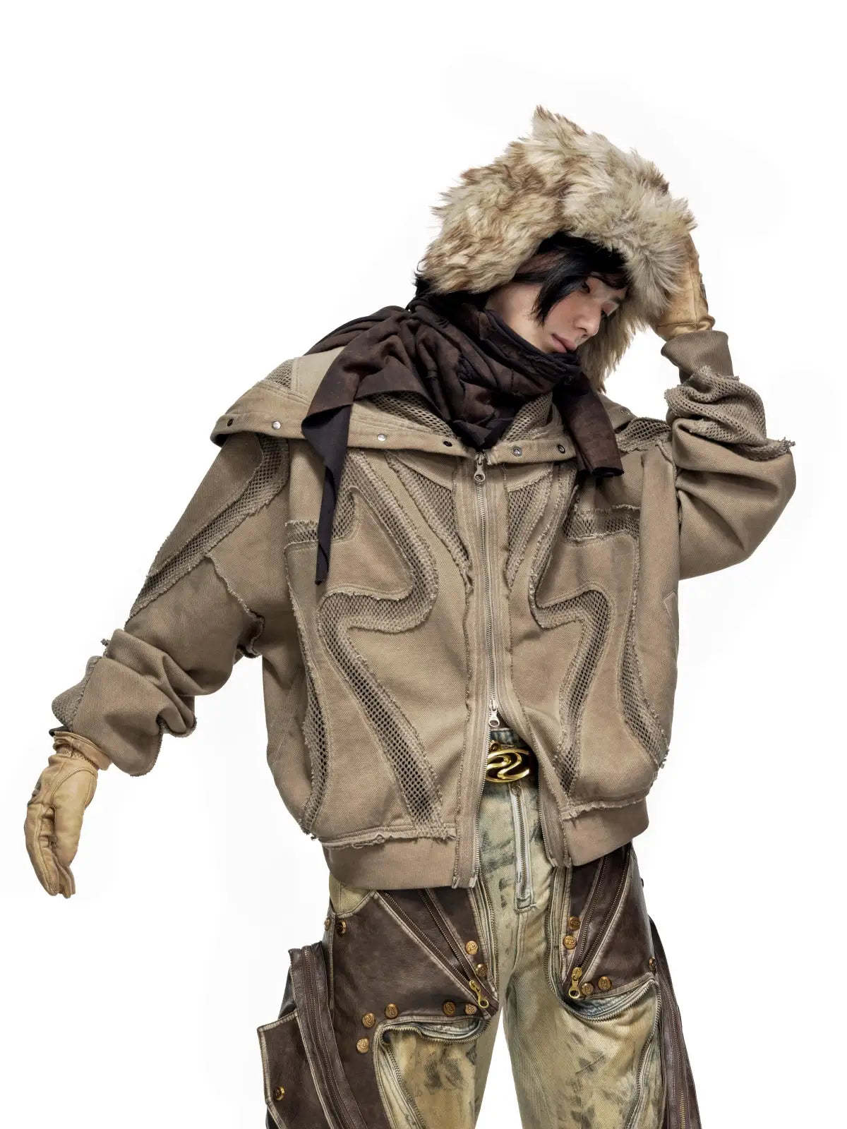 Personsoul Sand Dirty Dye Zip-Up Hoodie-IYAMIUIO