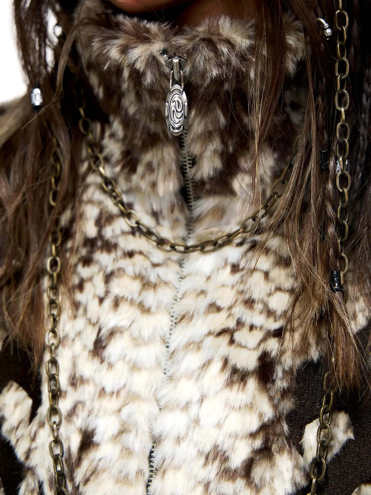 Personsoul Snake Print Faux Fur Jacket-IYAMIUIO