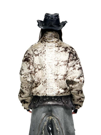 Personsoul Snake Print Faux Fur Jacket-IYAMIUIO
