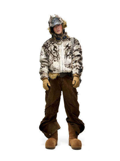 Personsoul Snake Print Faux Fur Jacket-IYAMIUIO