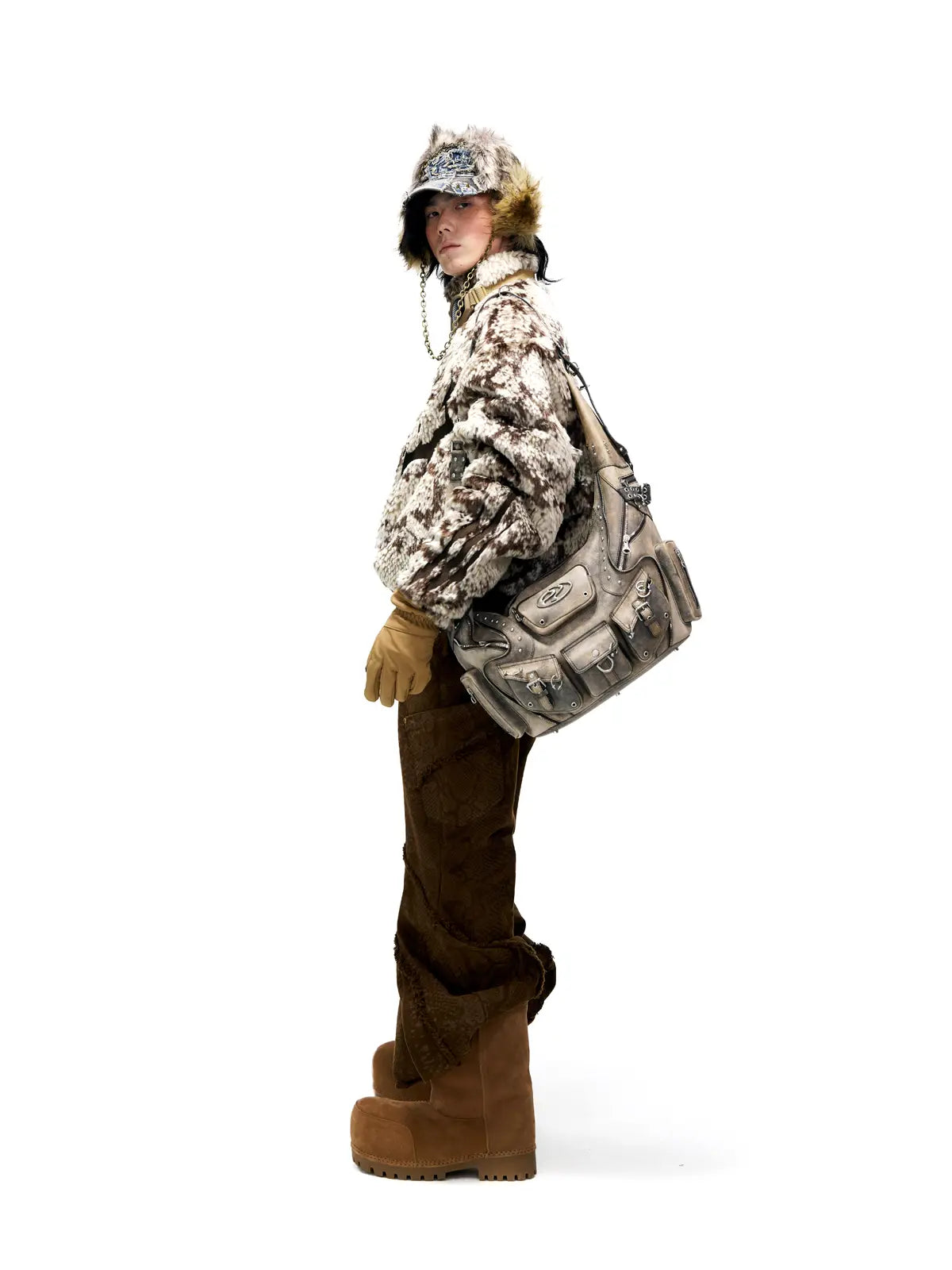 Personsoul Snake Print Faux Fur Jacket-IYAMIUIO