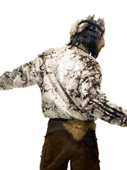 Personsoul Snake Print Faux Fur Jacket-IYAMIUIO