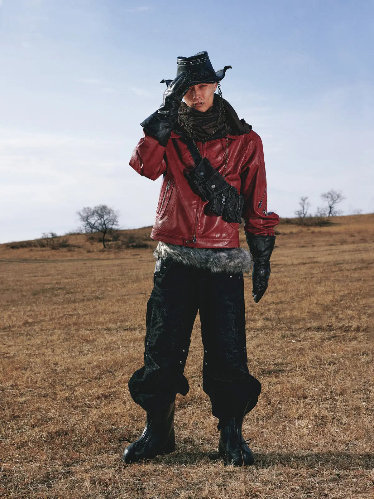 Personsoul Snake Texture Black Jeans-IYAMIUIO