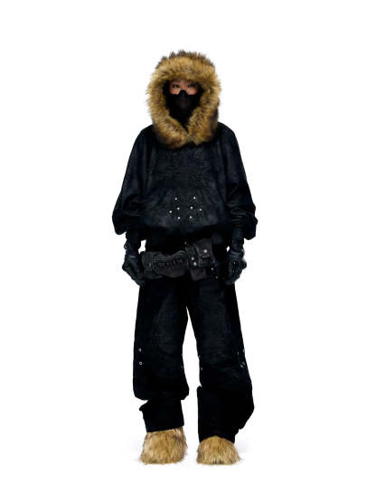 Personsoul Snake Texture Black Jeans-IYAMIUIO