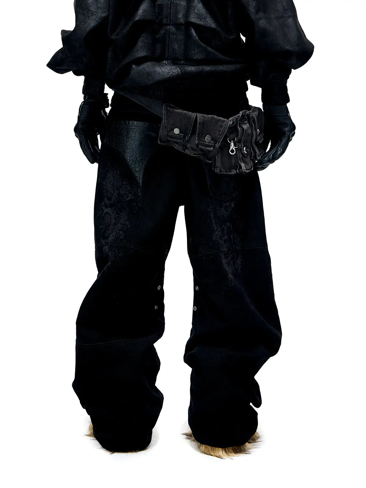 Personsoul Snake Texture Black Jeans-IYAMIUIO