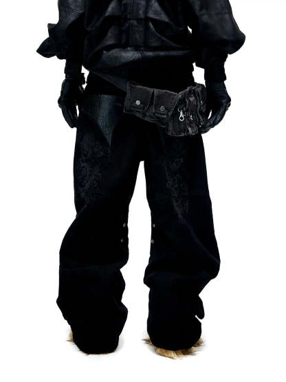 Personsoul Snake Texture Black Jeans-IYAMIUIO