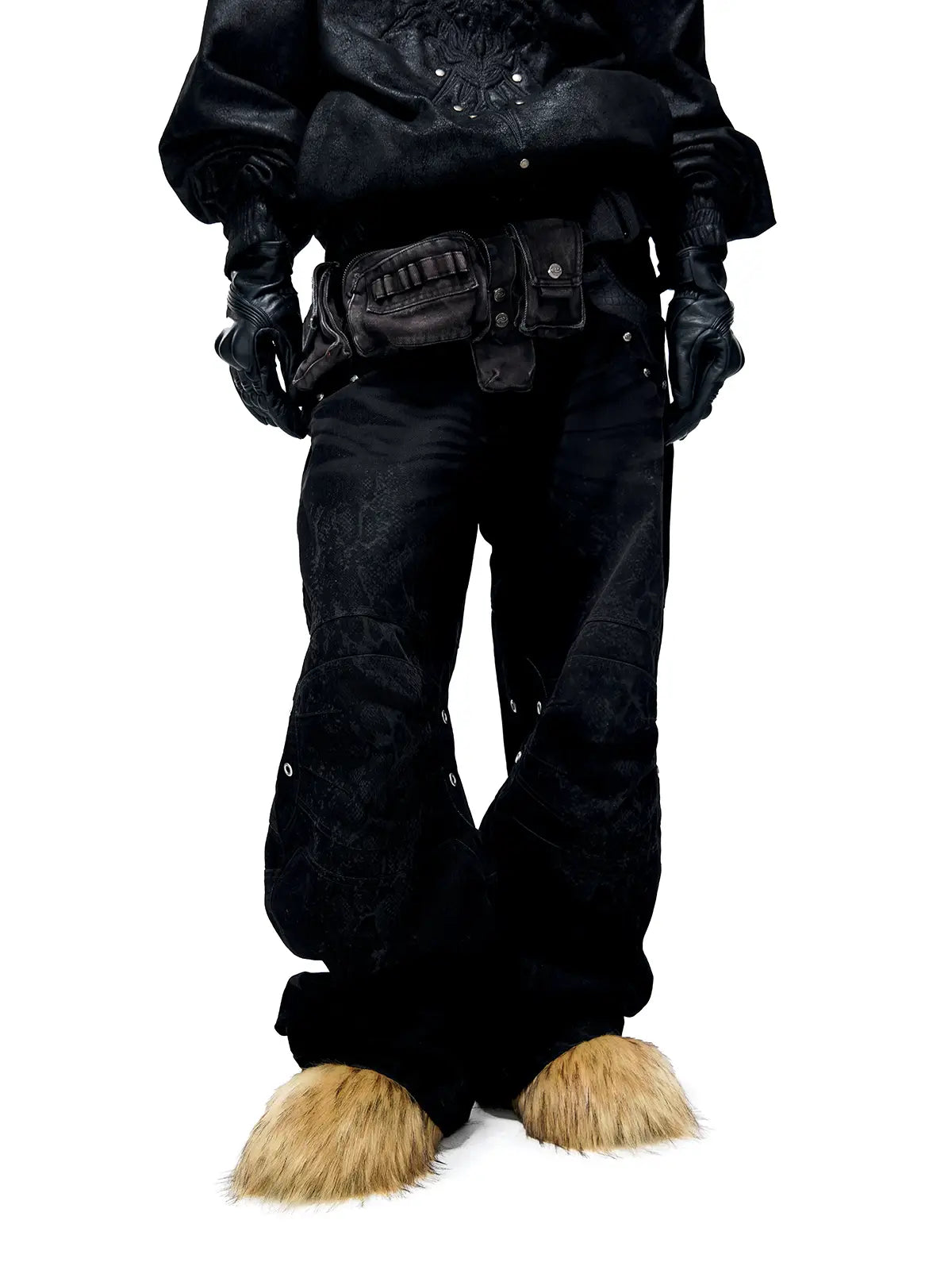 Personsoul Snake Texture Black Jeans-IYAMIUIO