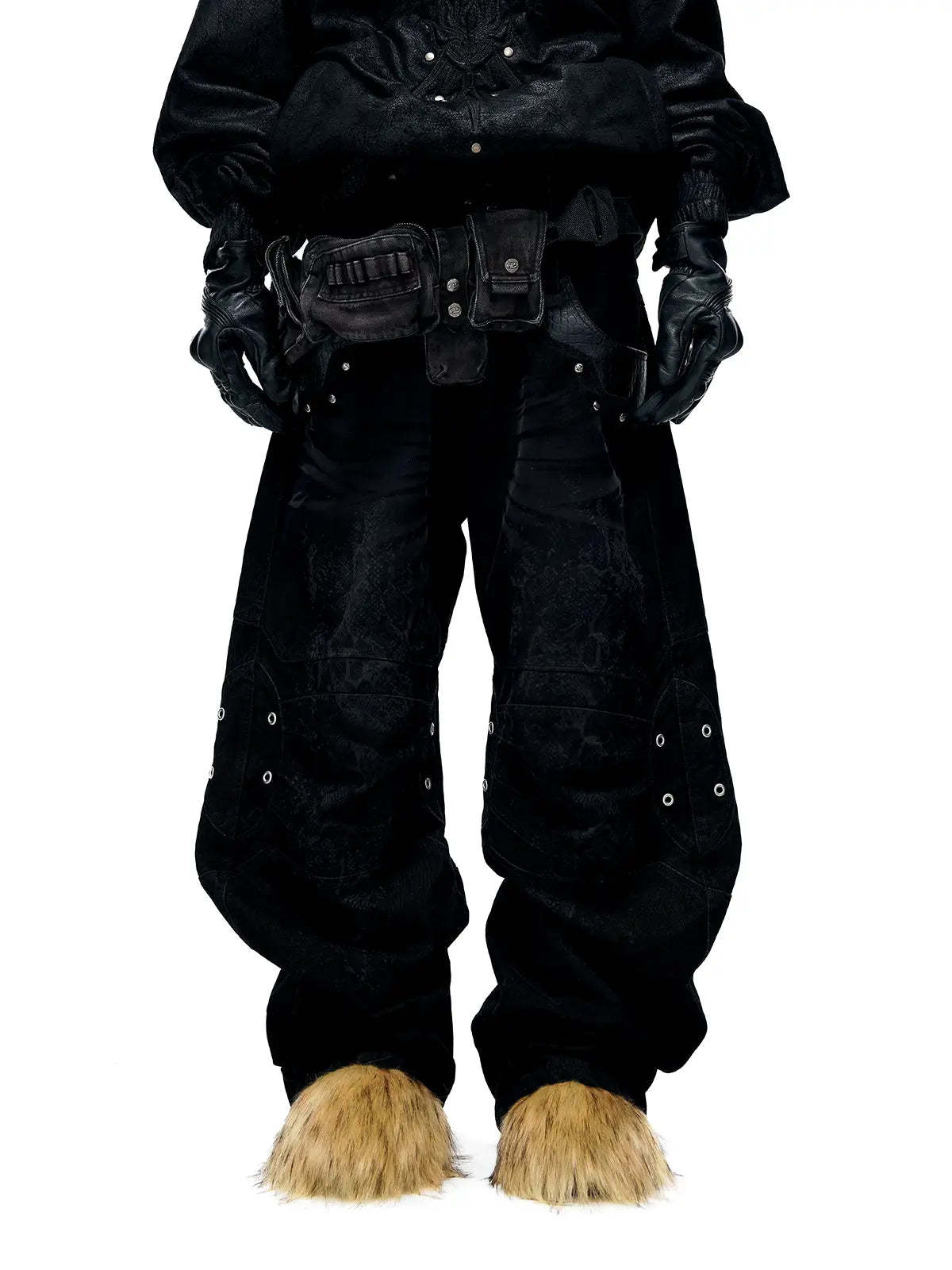 Personsoul Snake Texture Black Jeans-IYAMIUIO