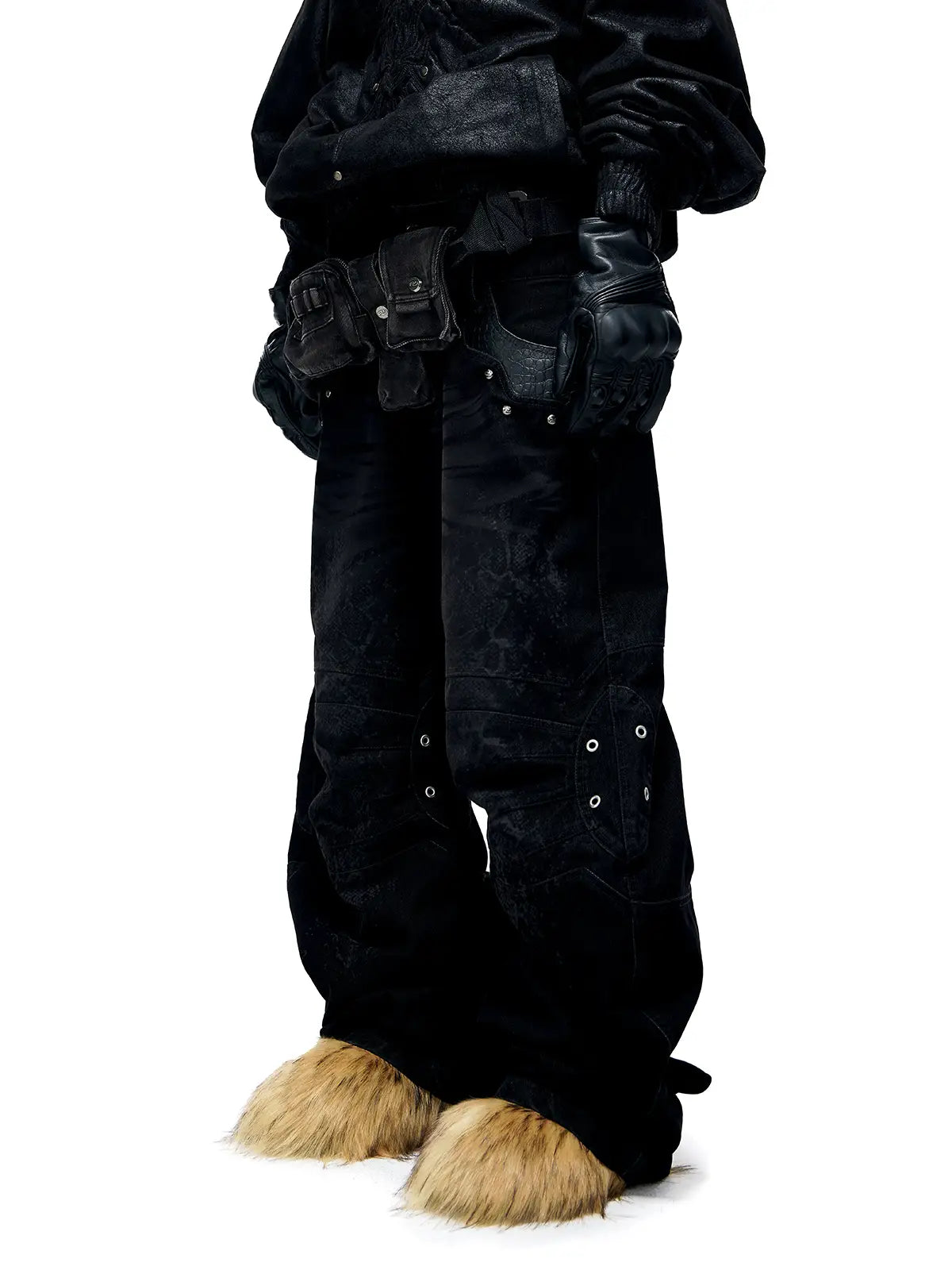 Personsoul Snake Texture Black Jeans-IYAMIUIO