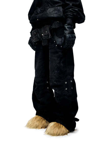 Personsoul Snake Texture Black Jeans-IYAMIUIO