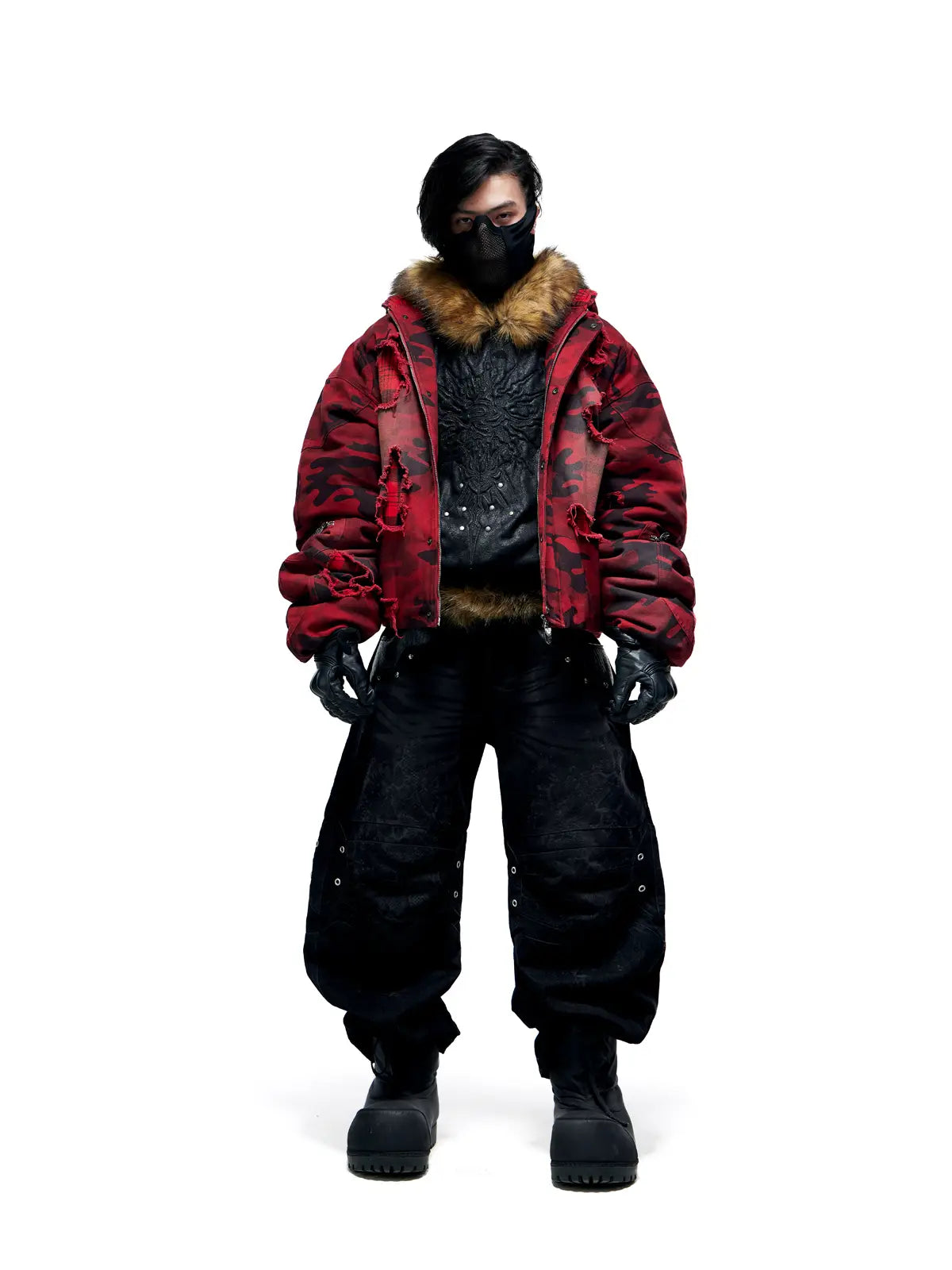 Personsoul Snake Texture Black Jeans-IYAMIUIO