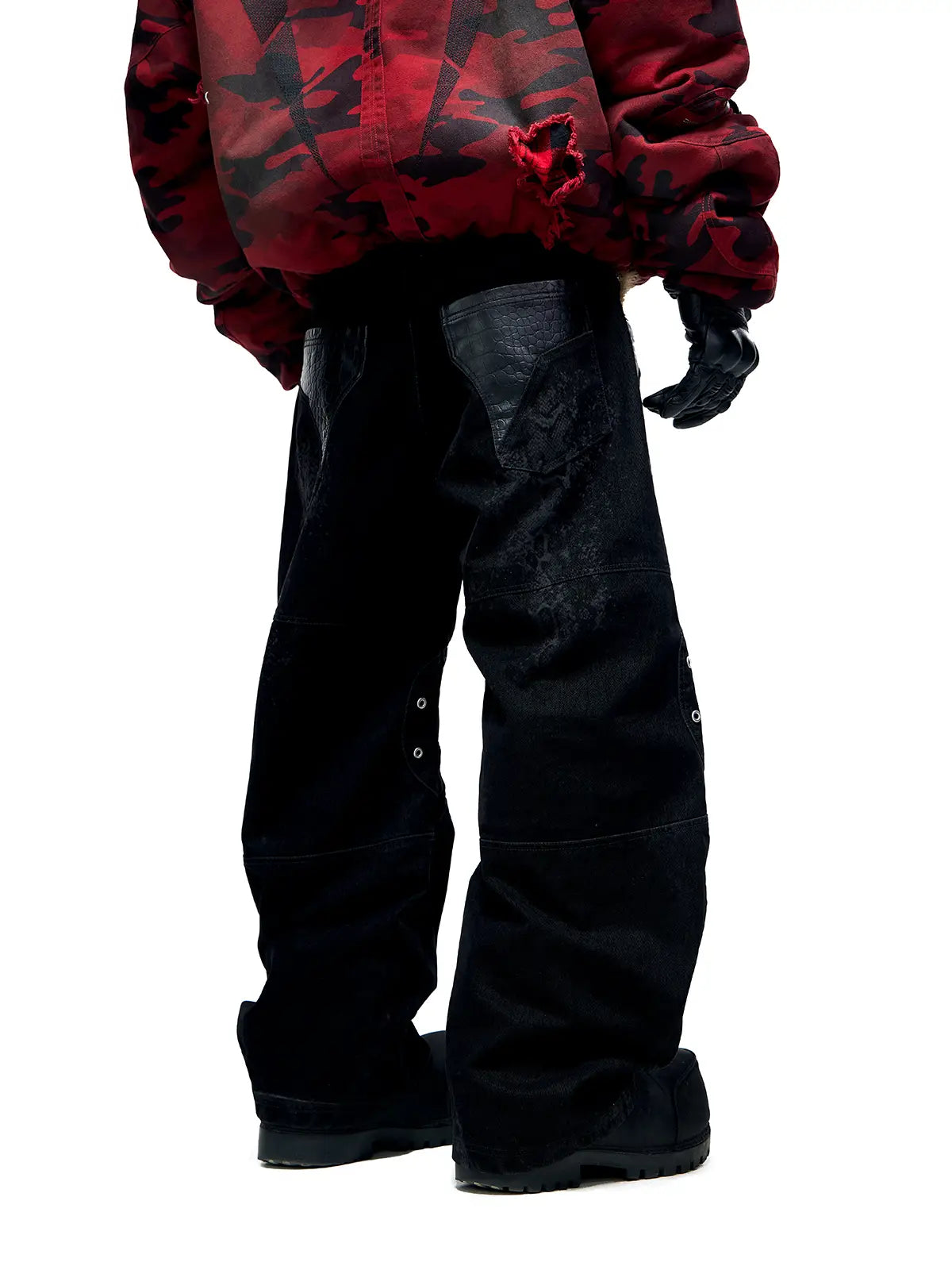 Personsoul Snake Texture Black Jeans-IYAMIUIO