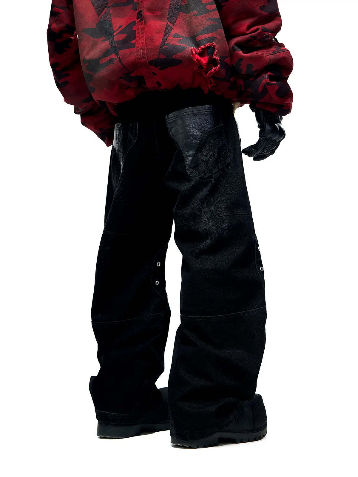 Personsoul Snake Texture Black Jeans-IYAMIUIO