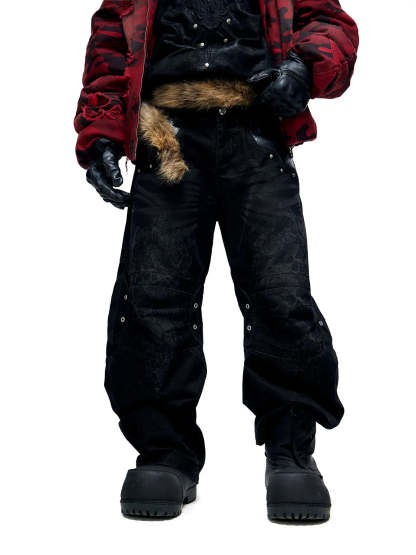 Personsoul Snake Texture Black Jeans-IYAMIUIO